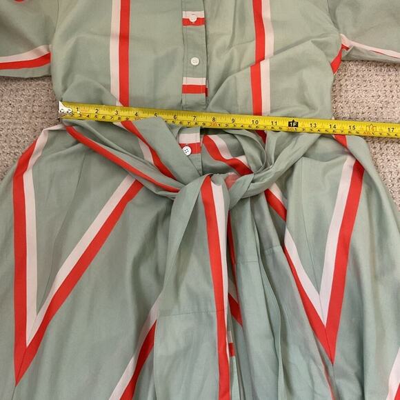 Tanya Taylor Azaria Striped Button-Front Midi Shirt Dress Size 4 Green Orange - Picture 7 of 9